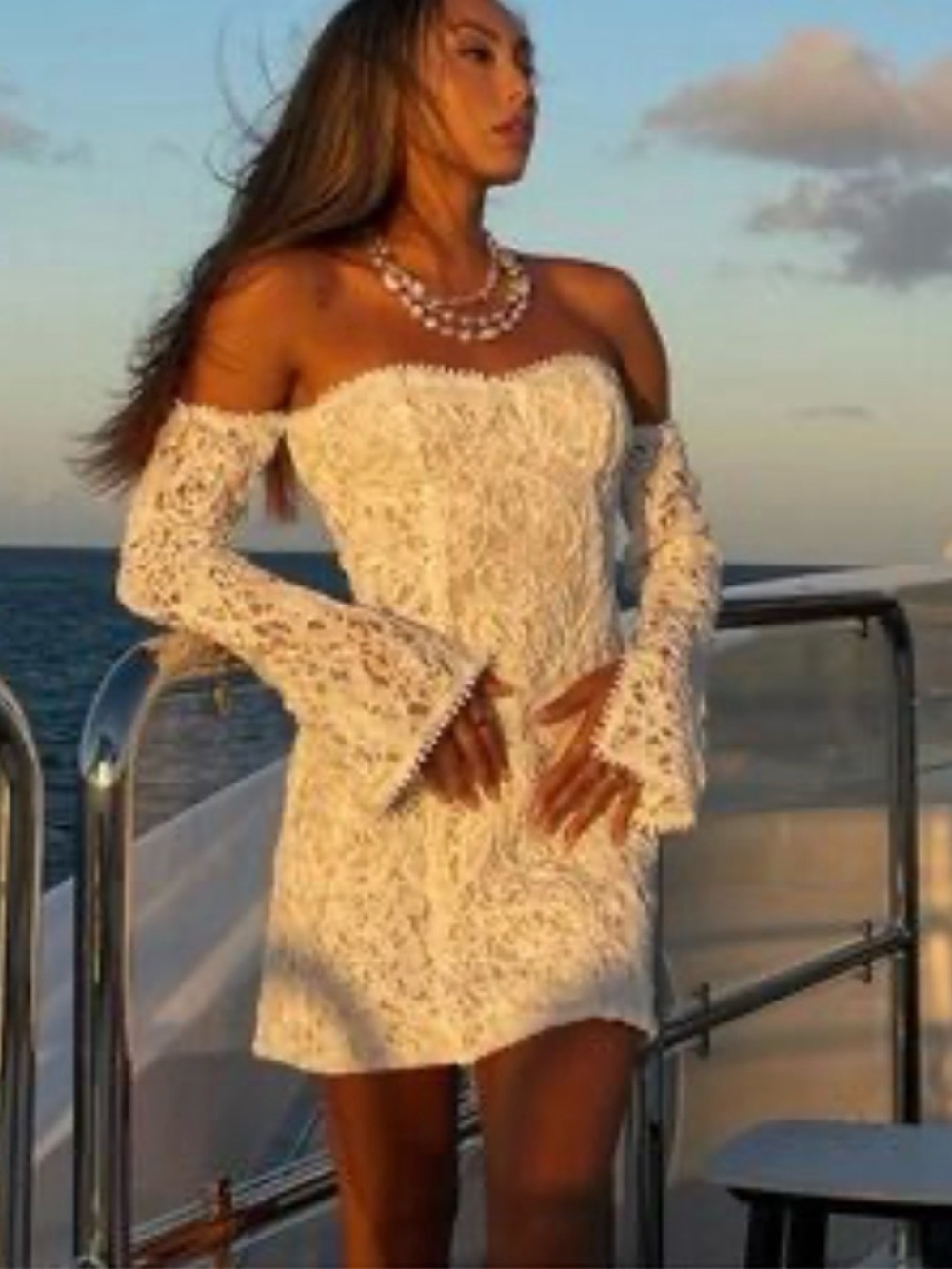 12th Tribe White Off-Shoulder Lace Mini Dress